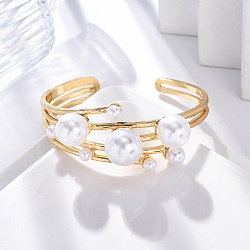 Rack Plating Brass Cuff Bangles for Women, with ABS Imitation Pearl, Cadmium Free & Lead Free, Long-Lasting Plated, Real 18K Gold Plated, 1 inch(2.5cm), Inner Diameter: 2-3/8 inch(5.9cm)(BJEW-C086-03G)