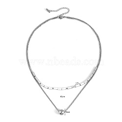 Non-Tarnish Stainless Steel Double Layered Ball Pendant Necklaces, Everyday Fashion, Stainless Steel Color, 18.11 inch(46cm)(UT9539-1)