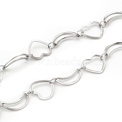 201 Stainless Steel Moon & Heart Link Chains, Soldered, with Spool, Stainless Steel Color, Moon: 12x8x0.5mm, Heart: 9x10x0.5mm, about 32.8 Feet(10m)/roll(CHS-F015-02P-1)