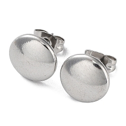 Non-Tarnish 304 Stainless Steel Flat Round Ear Studs for Women, Stainless Steel Color, 10mm(EJEW-P234-08P)