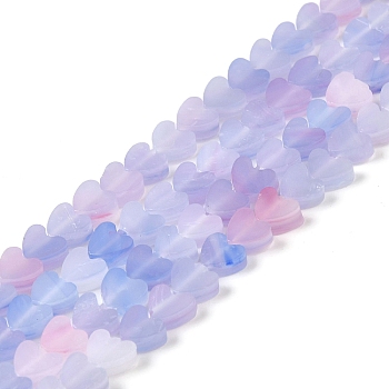 Handmade Lampwork Beads Strands, Heart, Lilac, 6x6x2~2.5mm, Hole: 1mm, about 77pcs/strand, 15.75''~16.14''(40~41cm)