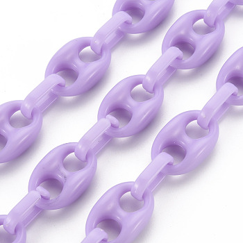 Handmade Opaque Acrylic Coffee Bean Chains, Oval, Lilac, Link: 27x17x9mm, Oval: 18.5x11.5x4.5mm, about 3.28 Feet(1m)/strand
