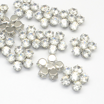 Flower Cubic Zirconia Cabochons, with Alloy Findings, Platinum, 22x23x8mm