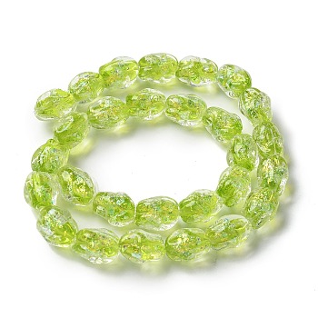 Handmade Foil Lampwork Beads Strands, Nuggets, Green Yellow, 13.5~14x10.5mm, Hole: 1.2~1.5mm, about 28pcs/strand, 14.84''(37.7cm)