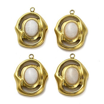 Natural White Agate Pendants, 304 Stainless Steel Color Oval Charms, Golden, 20.5x16x6.5mm, Hole: 1.5mm