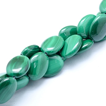 Natural Malachite Beads Strands, Oval, 15.5~16x12x5mm, Hole: 0.8mm, about 25pcs/strand, 15.75 inch(40cm)