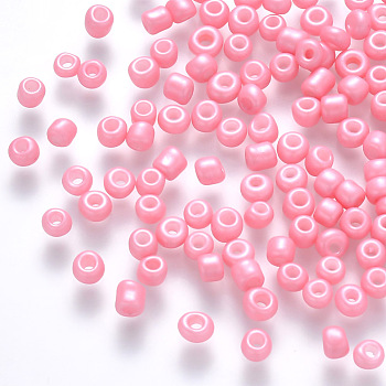 12/0 Baking Paint Glass Round Seed Beads, Pink, 1.5~2x1.5mm, Hole: 0.5~1mm, about 30000pcs/pound