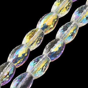 Transparent Electroplate Glass Beads Strands, AB Color, Faceted, Oval, Clear AB, 11x8mm, Hole: 1.4mm, about 60pcs/strand, 27.17''(69cm)