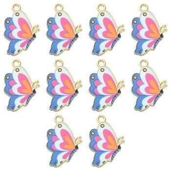 Printed Alloy Pendants, Cadmium Free & Nickel Free & Lead Free, Light Gold, Butterfly, Deep Pink, 21.5x16.5x1.5mm, Hole: 2mm