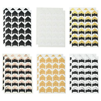 12Pcs 6 Styles Retro Hot Stamping Paper Photo Corner Self-Adhesive Stickers, for DIY Scrapbook, Picture Album, Personal Journal, Mixed Color, 125~127x90~92mm, 2pcs/style