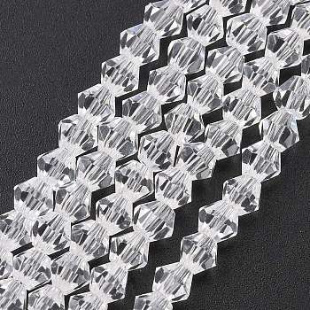 Transparent Glass Beads Strands, Faceted, Bicone, Clear, 2.9~3.3x2.5mm, Hole: 0.7mm, about 135~140pcs/strand, 38~40cm
