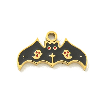 Halloween Theme Ion Plating(IP) 304 Stainless Steel Enamel Pendants, Golden, Bat, 9x16x1.5mm, Hole: 1.5mm