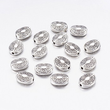 Tibetan Style Alloy Beads, Oval, Antique Silver, Lead Free & Cadmium Free & Nickel Free, 11x9x4mm, Hole: 2mm
