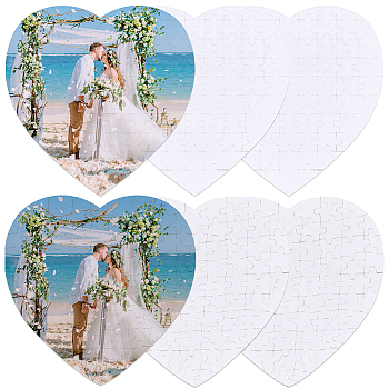 6Pcs 2 Styles Paper Heat Transfer Blank Puzzle for Adult Chrildren, White, Heart, 191x192x2mm, 3pcs/style