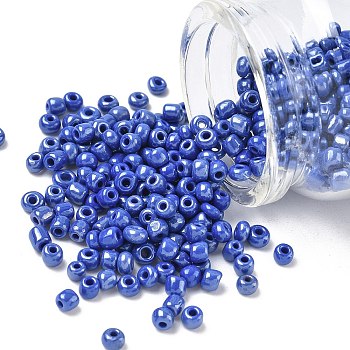 6/0 Opaque Colors Lustered Round Glass Seed Beads, Blue, Size: about 4mm in diameter, hole:1.5mm, about 495pcs/50g
