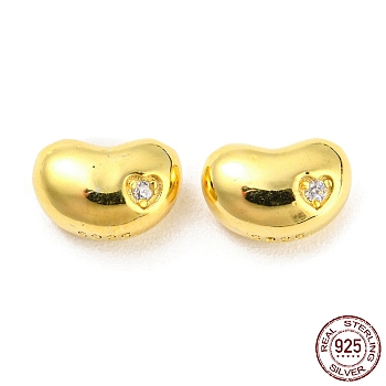 925 Sterling Silverr Micro Pave Cubic Zirconia Beads, Bean with Heart, with S925 Stamp, Real 18K Gold Plated, 5.5x8x4mm, Hole: 1mm