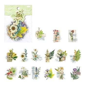 30Pcs 15 Styles Leaf Waterproof PET Decorative Stickers, Self-adhesive Decals, for DIY Scrapbooking, Pale Green, 60mm, 2pcs/style