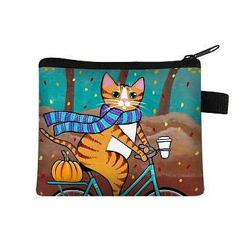 Cute Cat Polyester Zipper Wallets, Rectangle Coin Purses, Change Purse for Women & Girls, Colorful, 11x13.5cm