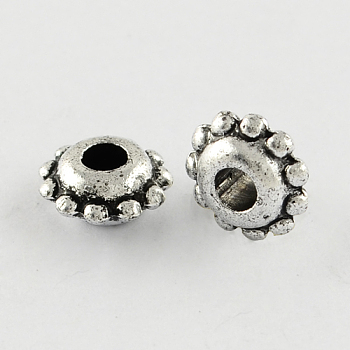Antique Acrylic Spacer Beads, Flat Round, Antique Silver Plated, 8.5x4mm, Hole: 3mm, about 4260pcs/500g