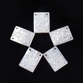 Natural White Shell Pendants for Mother's Day, Rectangle with Mother & Son, 15~15.5x11~11.5x2.5~3mm, Hole: 1mm