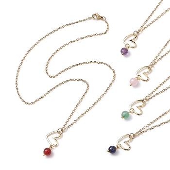 Natural Mixed Gemstone & Heart Pendant Necklaces with Golden Brass Cable Chains, 17.76 inch(45.1cm)