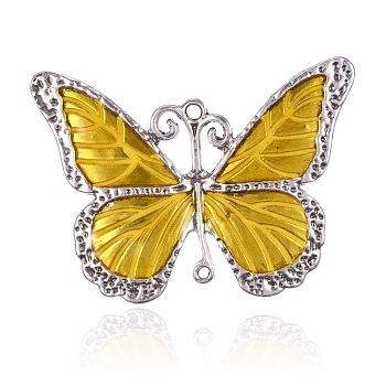 Alloy Enamel Big Pendants, Butterfly, Antique Silver, Gold, 64x86x3mm, Hole: 3.5mm and 2.5mm