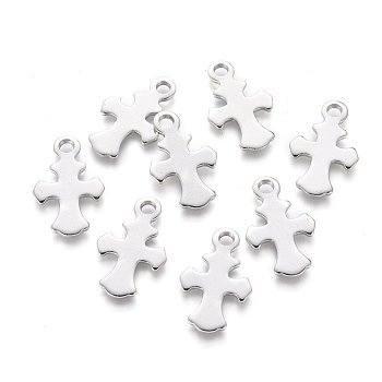 201 Stainless Steel Pendants, Cross, Stainless Steel Color, 21x13x1mm, Hole: 2mm