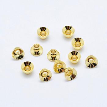 Brass Bead Caps, Real 18K Gold Plated, Cadmium Free & Nickel Free & Lead Free, Golden, 5x3mm, Hole: 1.5mm