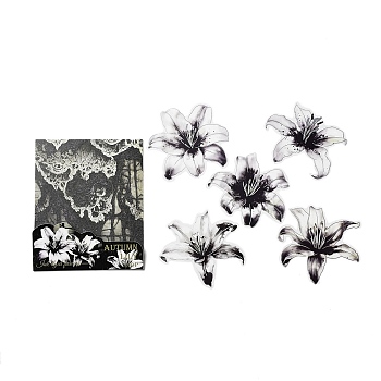 10Pcs 5 Style PET Self-Adhesive Lily Stickers, Waterproof Flower Decals for DIY Scrapbooking, Black, 75~83x80~86x0.3mm, 2pcs/style