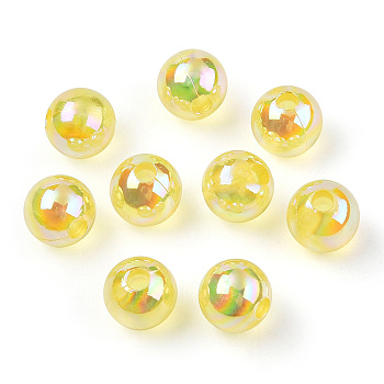 Transparent Acrylic Beads, AB Colors Plated, Round, Champagne Yellow, 6mm, Hole: 1.8mm, about 4800pcs/500g