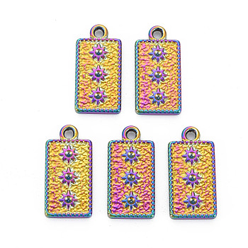 Rainbow Color 201 Stainless Steel Pendant Rhinestone Settings, Rectangle, Fit For 1.2mm Rhinestone, 20x10x2mm, Hole: 1.8mm