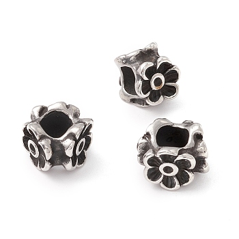 304 Stainless Steel European Beads, Large Hole Beads, Manual Polishing, Flower, Antique Silver, 7.5x11x9.5mm, Hole: 5mm