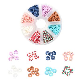 1280Pcs 8 Colors Handmade Polymer Clay Beads, Disc Heishi Beads, Mixed Color, 6x0.5~1mm, Hole: 1.8~2mm, 160pcs/color