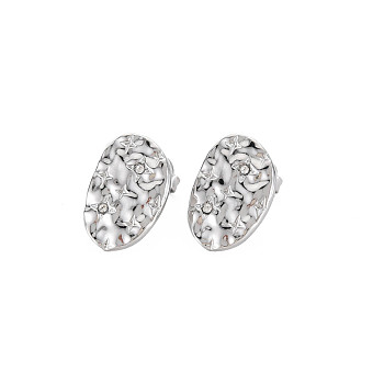 Crystal Rhinestone Oval with Star Stud Earrings, 304 Stainless Steel Jewelry for Women, Stainless Steel Color, 17x12mm, Pin: 0.7mm