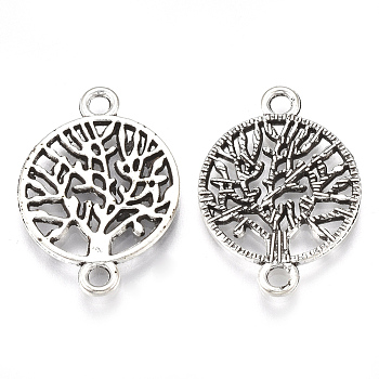 Tibetan Style Alloy Links connectors, Cadmium Free & Lead Free,, Flat Round with Tree, Antique Silver, 23x16x1.5mm, Hole: 2mm, about 785pcs/1000g
