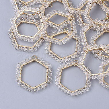 Golden Clear Hexagon Brass+Glass Pendants