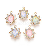 Alloy Glass Pendants, with Rhinestone, Cadmium Free & Lead Free, Flower Charms, Mixed Color, 22x18x6mm, Hole: 1.6mm(PALLOY-N176-64KCG)