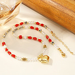Brass Pendant Glass & Imitation Pearl & Synthetic Gemstone Beaded Necklaces for Women, Golden, Red, 16.54 inch(42cm)(XO1597)