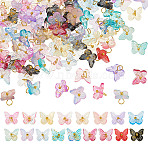 100Pcs Transparent Glass Butterfly Charms, Mixed Style, with Brass Findings, Golden, Mixed Color, 9x11x9.5mm, Hole: 3mm(FIND-HY0003-79)