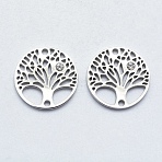 316 Surgical Stainless Steel Micro Pave Cubic Zirconia Links connectors, Tree of Life, Clear, Stainless Steel Color, 15x2mm, Hole: 1mm(STAS-K178-22P)