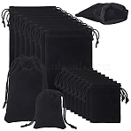 20Pcs 2 Styles Rectangle Velvet Drawstring Pouches, Candy Gift Bags Christmas Party Wedding Favors Bags, Black, 9~15x7~10cm, 10pcs/style(TP-NB0001-73)