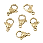 304 Stainless Steel Lobster Claw Clasps, Mirror Polished Finish, Ion Plating(IP), Real 18K Gold Plated, 12x7.5x3.5mm, Hole: 1.4mm, about 26pcs/bag(STAS-D218-01G-06)