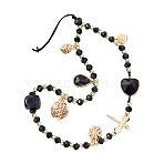 Acrylic Beaded Mobile Phone Lanyard Wrist Strap, Alloy Charm Phone Anti-Lost Chain for Women Girls, Black, 25cm(AJEW-WH20006-50)