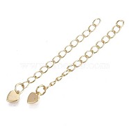 Brass Chain Extender, Cable Chain, Nickel Free, with Heart Shape Charms, Real 18K Gold Plated, 53mm, Link: 4x3x0.4mm, Inner Size: 3x2mm, Heart: 6.5x5x0.5mm(KK-T056-41G-NF)