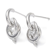 Brass Stud Earring Finding, with Vertical Loop, Knot, Real Platinum Plated, 21x10mm, Hole: 1.6mm, Pin: 0.7mm(KK-C031-13P)