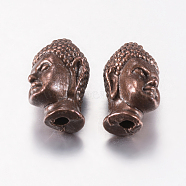 Tibetan Style Alloy Beads, Buddha Head, Red Copper, 13x9x8.5mm, Hole: 1.5mm(PALLOY-F200-07R)