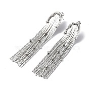 Clear Cubic Zirconia Dangle Stued Earrings, Brass Chain Tassel Long Drop Earrings for Women, Platinum, 70~72x15mm, Pin: 0.8mm(EJEW-P214-01P)
