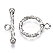 201 Stainless Steel Toggle Clasps, Textured, Ring, Stainless Steel Color, Ring: 19x15x2mm, Hole: 2mm, Bar: 25x7x4mm, Hole: 2mm.(STAS-R115-03)