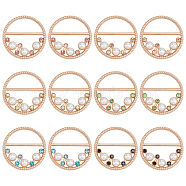 ARRICRAFT 12Pcs 6 Styles Alloy Resin Imitation Pearl Buckles, with Rhinestone, Flat Round, Light Gold, Mixed Color, 38x6mm, Inner Diameter: 31mm, 2pcs/style(JEWB-AR0001-04)