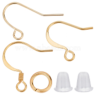 150Pcs 3 Style Brass Earring Hooks, with Horizontal Loops, with 150Pcs Open Jump Rings and 200Pcs Plastic Ear Nuts, Real 18K Gold Plated, 13~17x16~20x0.7mm, Hole: 1.5~2mm, 21 Gauge, Pin: 0.7mm, 50Pcs/style(KK-CN0001-72)